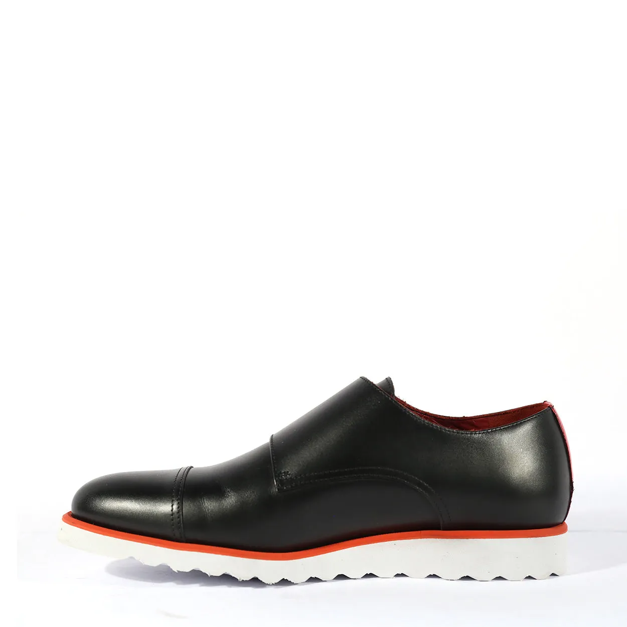 Ambrogio Men's Shoes Black Calf-Skin Leather Double Monk-Straps Loafers(AMB2519)