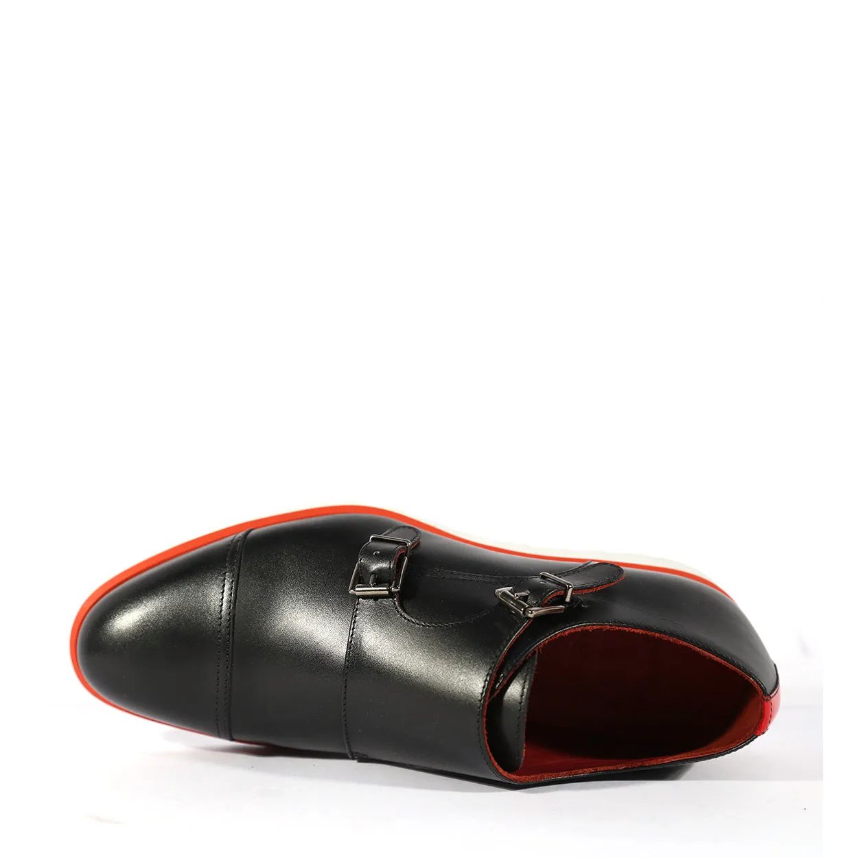 Ambrogio Men's Shoes Black Calf-Skin Leather Double Monk-Straps Loafers(AMB2519)