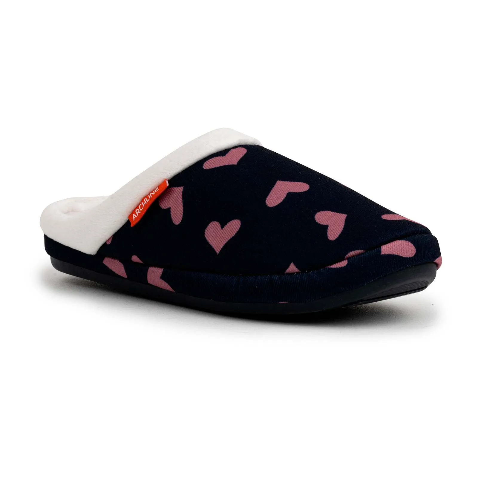 ARCHLINE Orthotic Slippers Slip On Scuffs Pain Relief Moccasins - Navy with Hearts - EUR 37 (Womens US 6)
