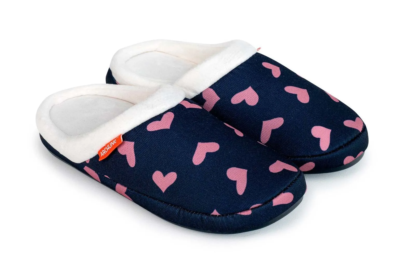 ARCHLINE Orthotic Slippers Slip On Scuffs Pain Relief Moccasins - Navy with Hearts - EUR 37 (Womens US 6)