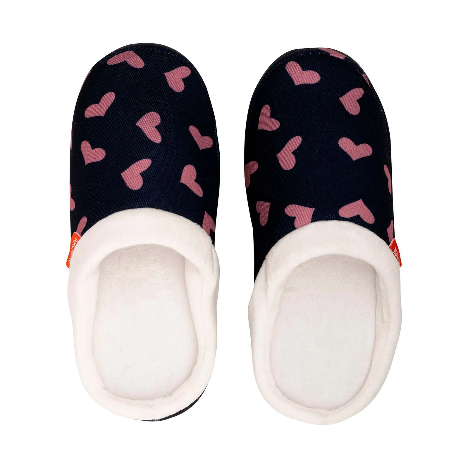 ARCHLINE Orthotic Slippers Slip On Scuffs Pain Relief Moccasins - Navy with Hearts - EUR 37 (Womens US 6)