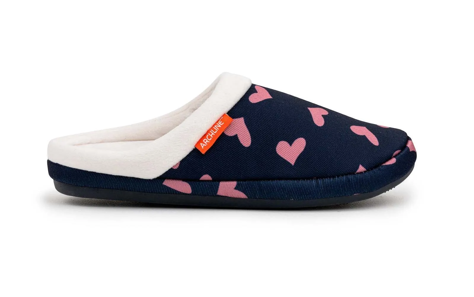 ARCHLINE Orthotic Slippers Slip On Scuffs Pain Relief Moccasins - Navy with Hearts - EUR 37 (Womens US 6)