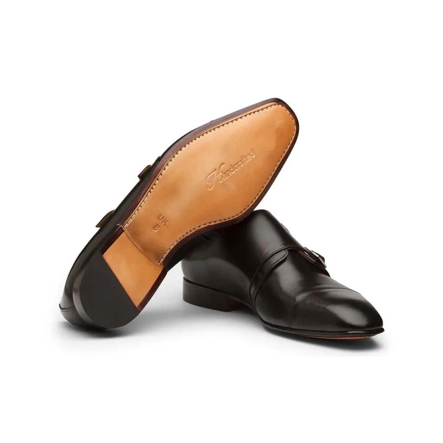 Black Square Toe Sleek Double Monk Straps