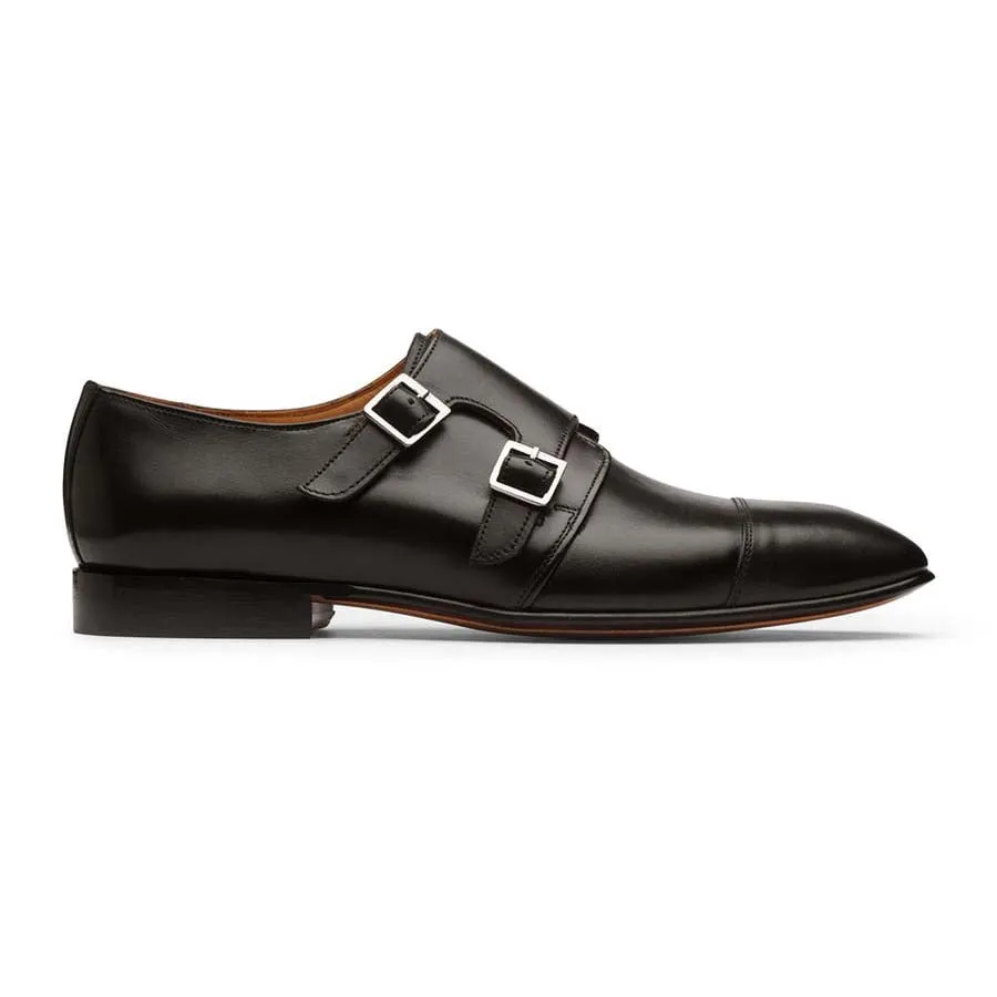 Black Square Toe Sleek Double Monk Straps