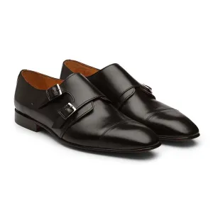Black Square Toe Sleek Double Monk Straps