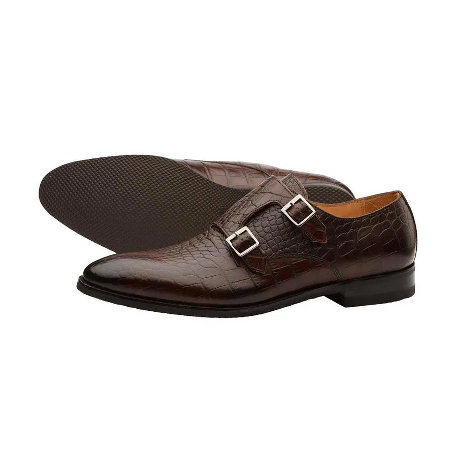 Brown Croco Double Monk Straps