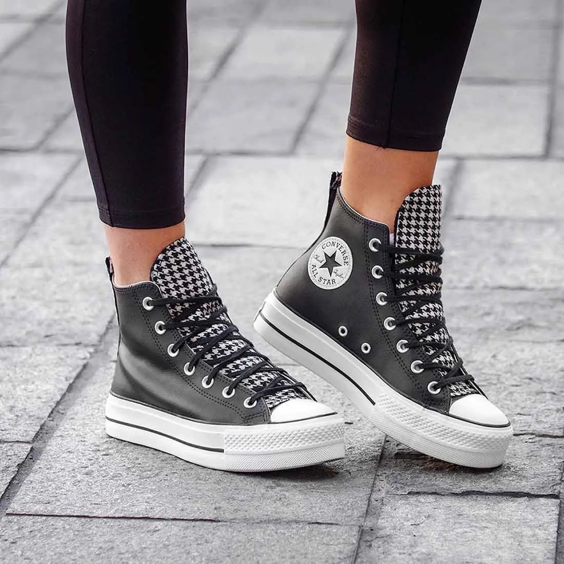 Converse All Star Platform in Pelle e Pied de Poule - Scontate