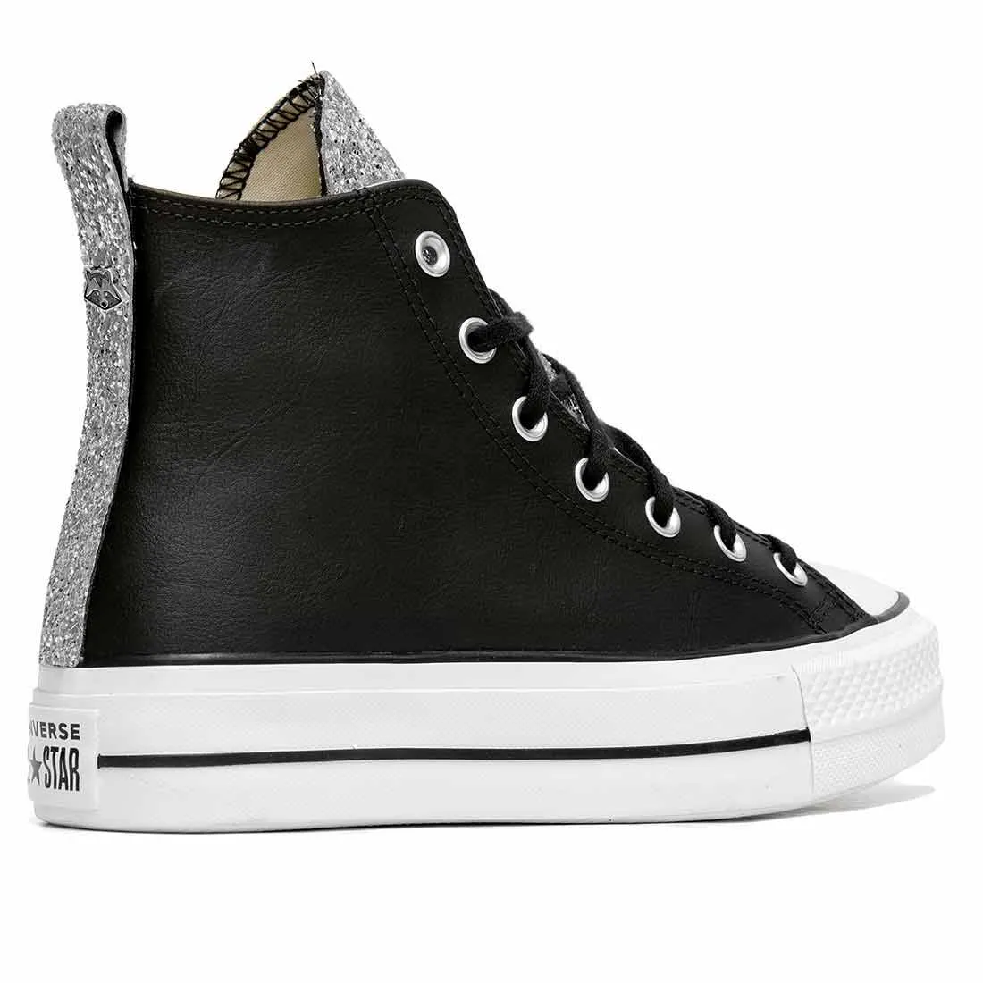 Converse All Star Platform in Pelle Nera con Glitter Argento