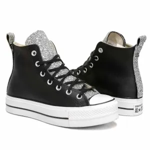 Converse All Star Platform in Pelle Nera con Glitter Argento