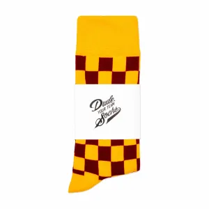 Dude. Your Team Socks. Checkered Socks (Burgundy/Gold)