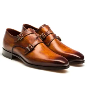 Flat Feet Shoes - Brown Leather Leminst Monk Strap Shoes with Arch Support