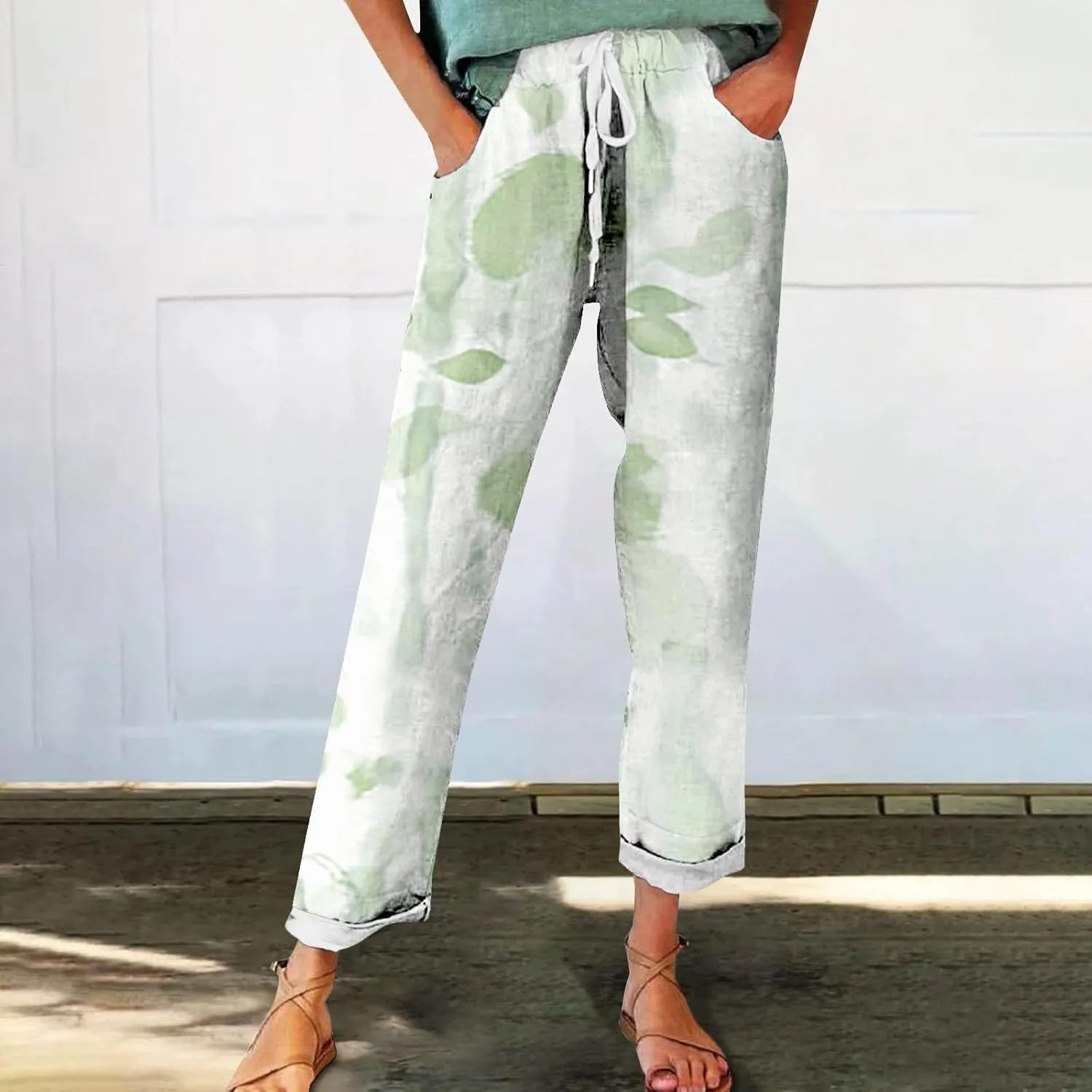 Flowy Linen Pants Summer Wide Leg Pants Drawstring Elastic Waist Pants High Waisted Pants Casual Beach Trousers Boho