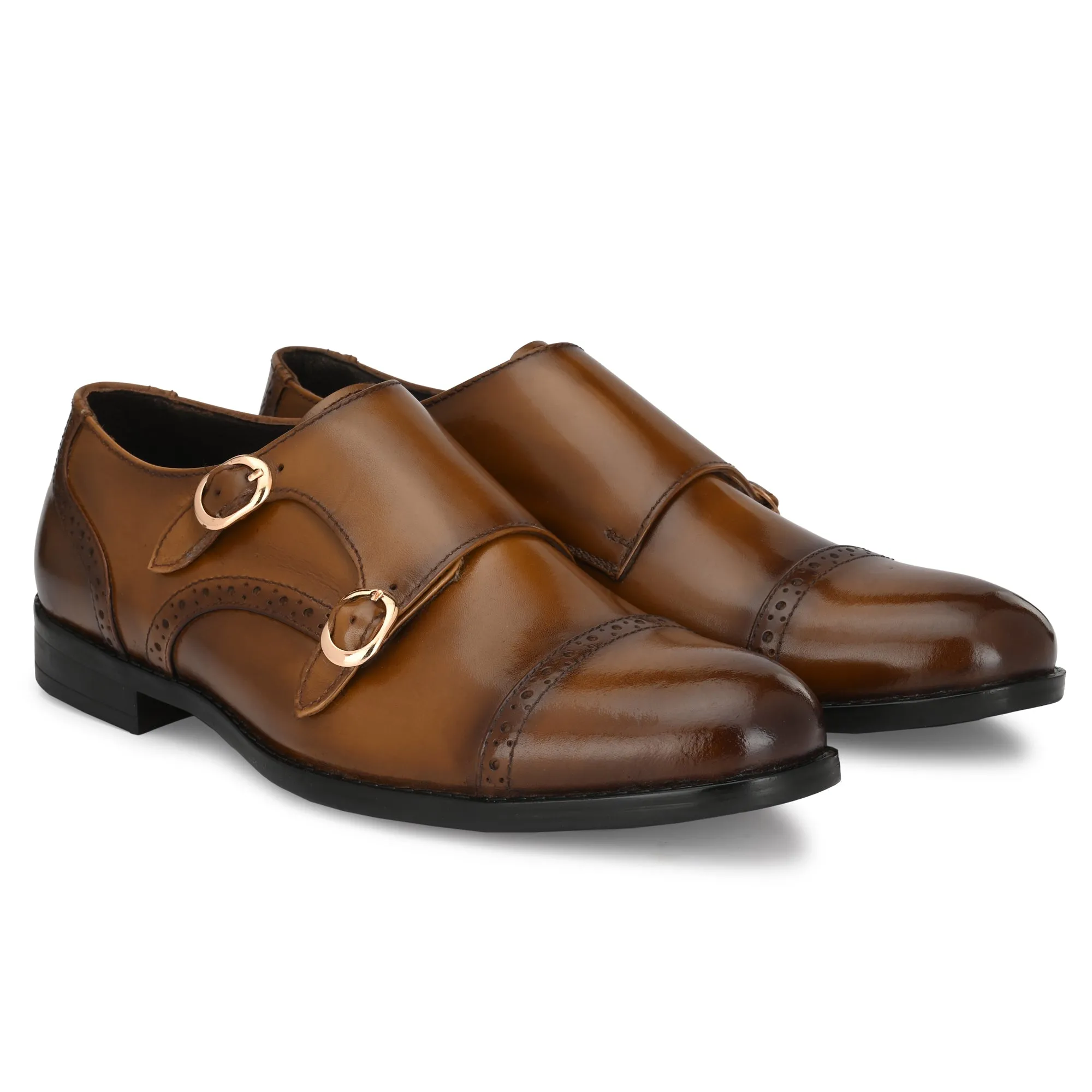 Formal Leather Buckled Monk Shoes For Men