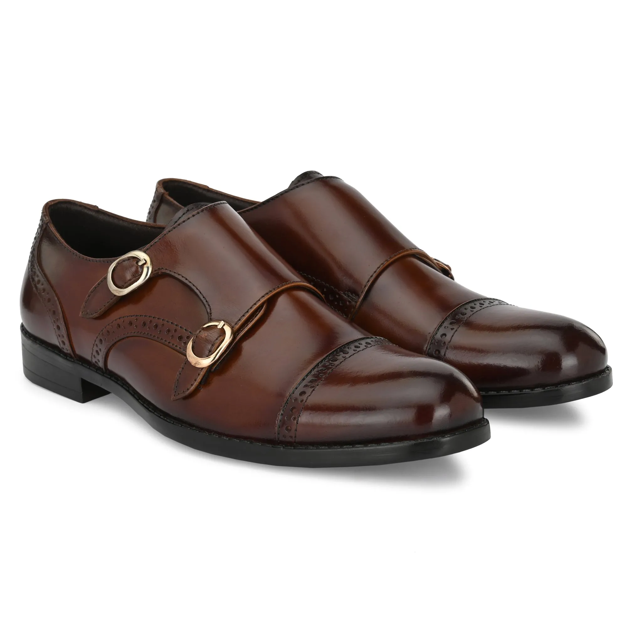 Formal Leather Buckled Monk Shoes For Men