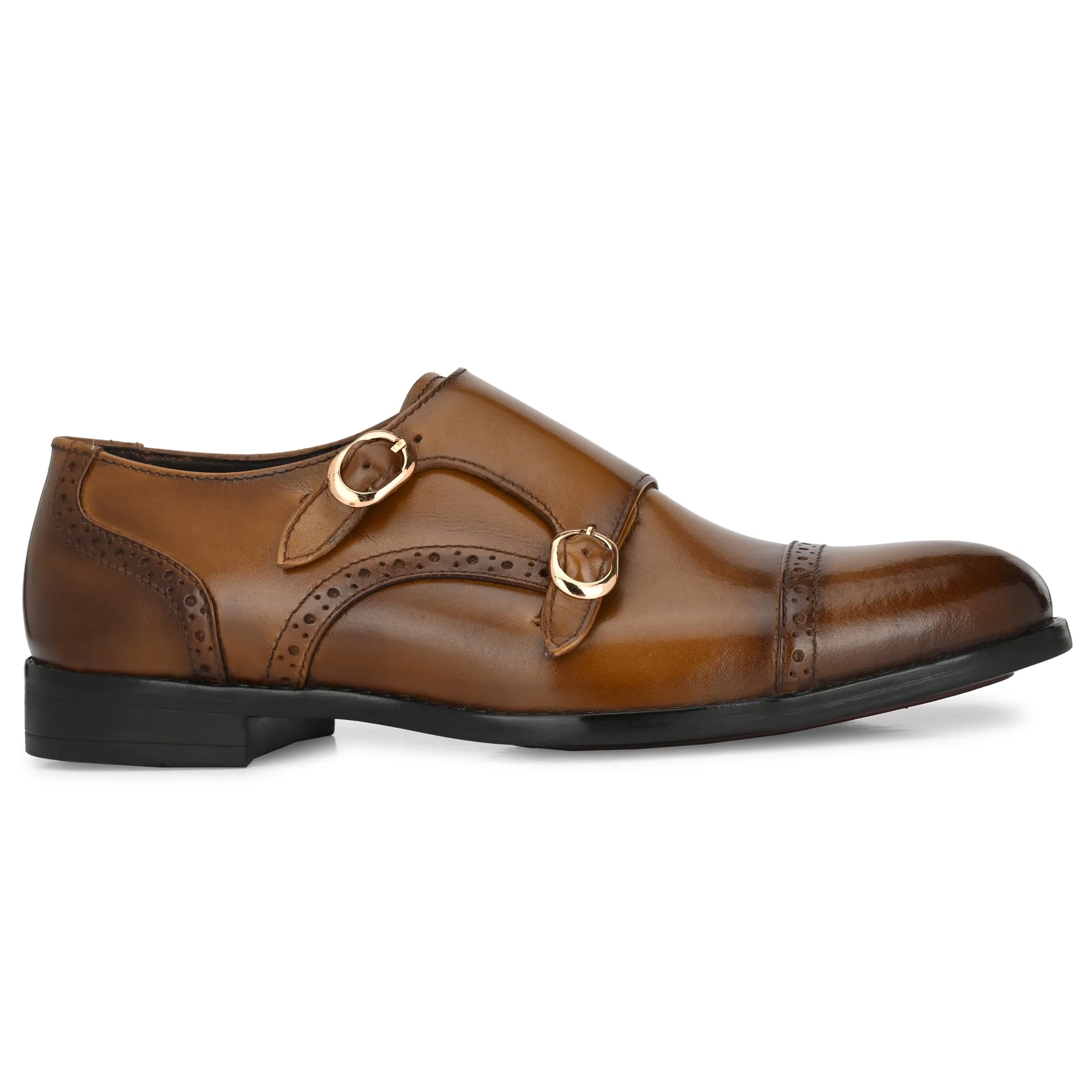 Formal Leather Buckled Monk Shoes For Men