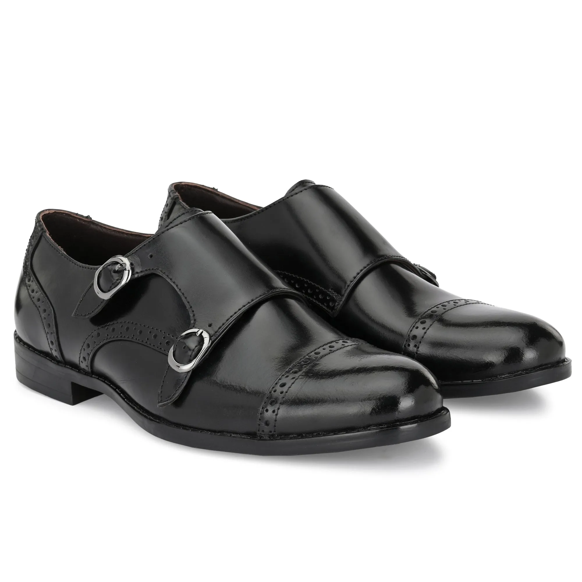 Formal Leather Buckled Monk Shoes For Men
