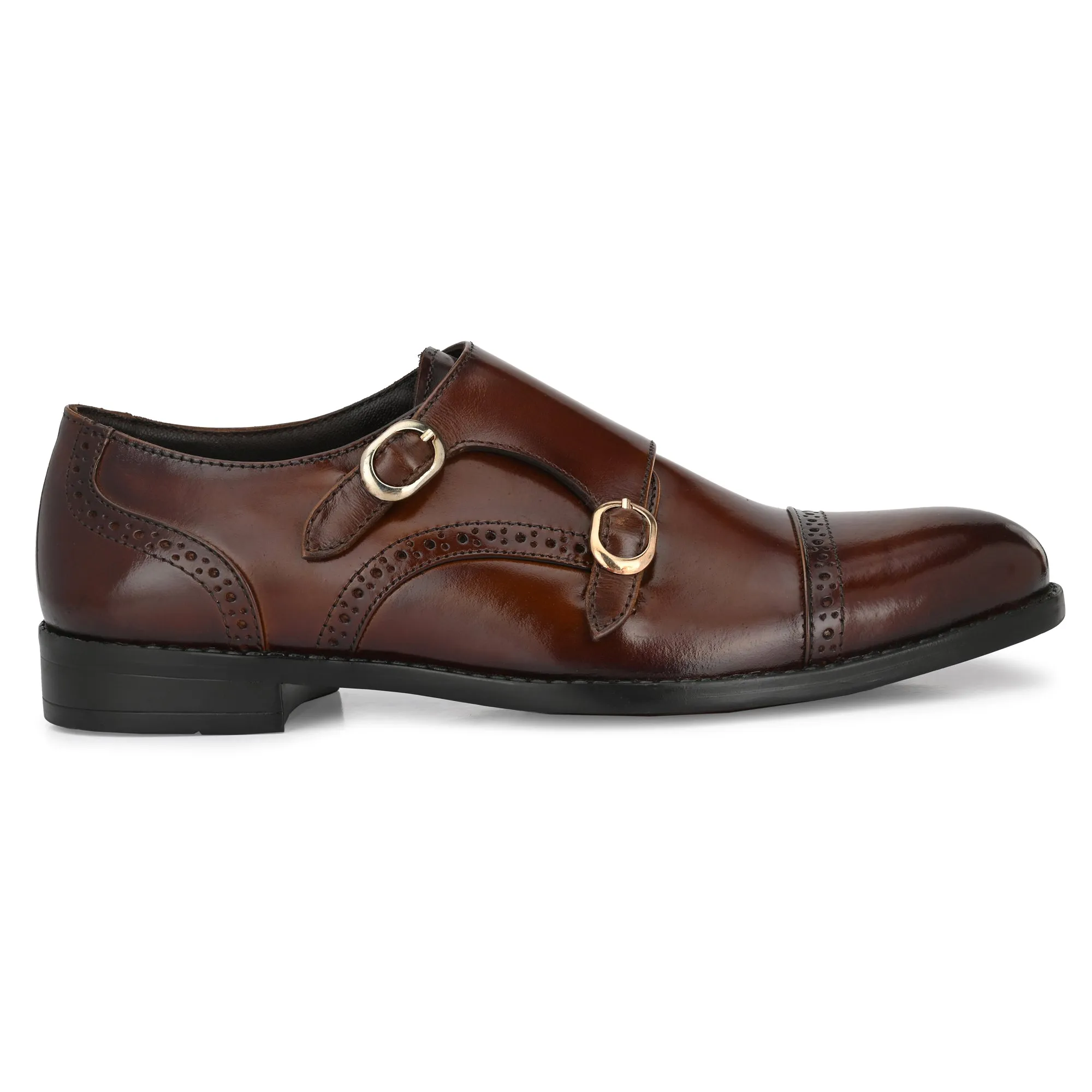 Formal Leather Buckled Monk Shoes For Men