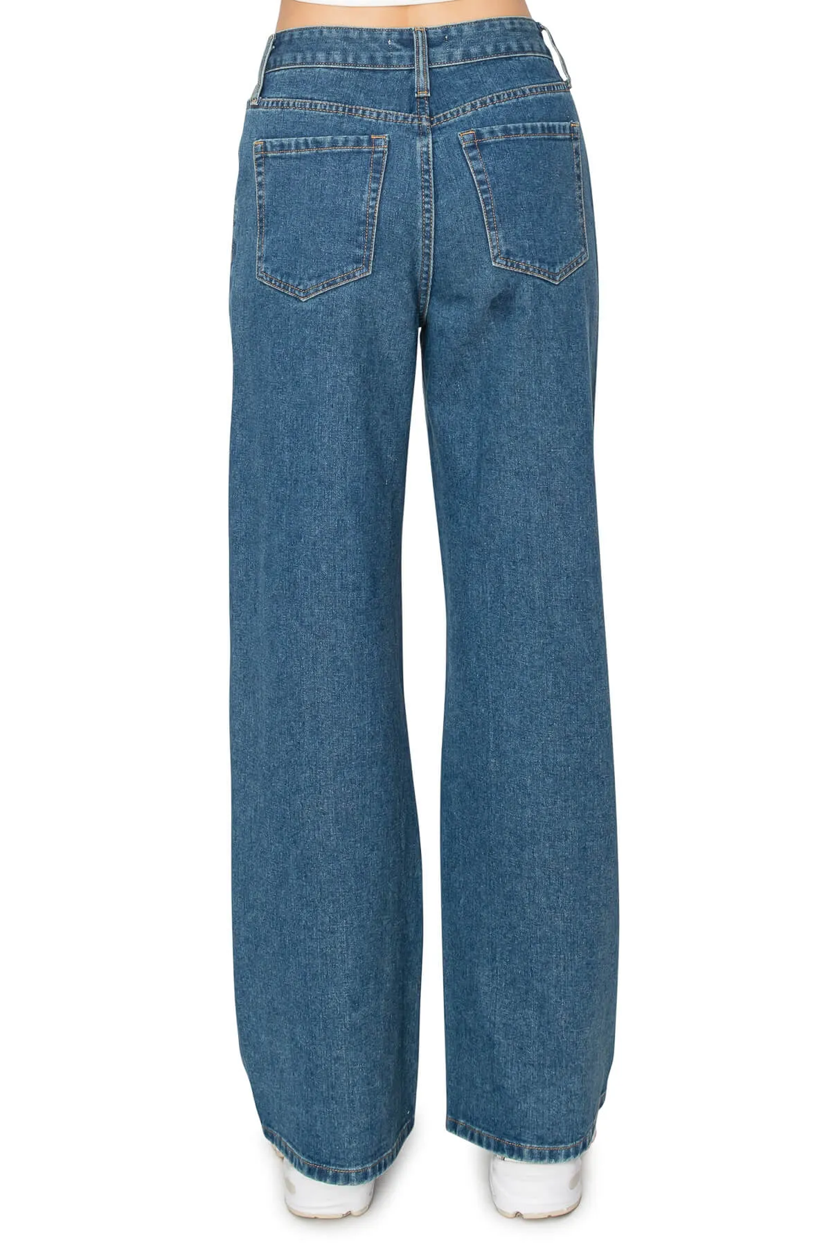 High Rise Heart Patched Wide Leg Jeans - Medium Wash