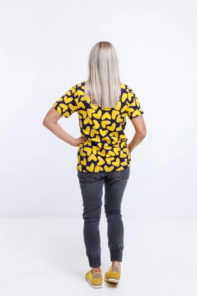 Home-Lee Winter Taylor Tee Blue Yellow Heart Print