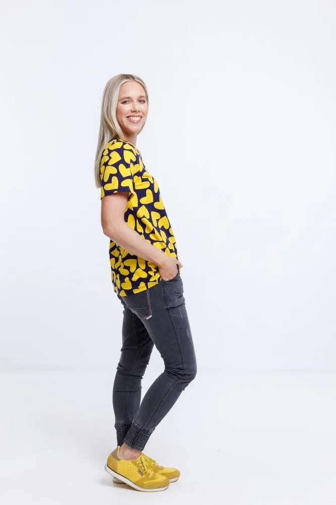 Home-Lee Winter Taylor Tee Blue Yellow Heart Print