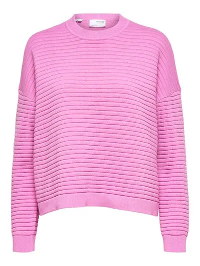 Laurina Ls Knit O-Neck - Cyclamen