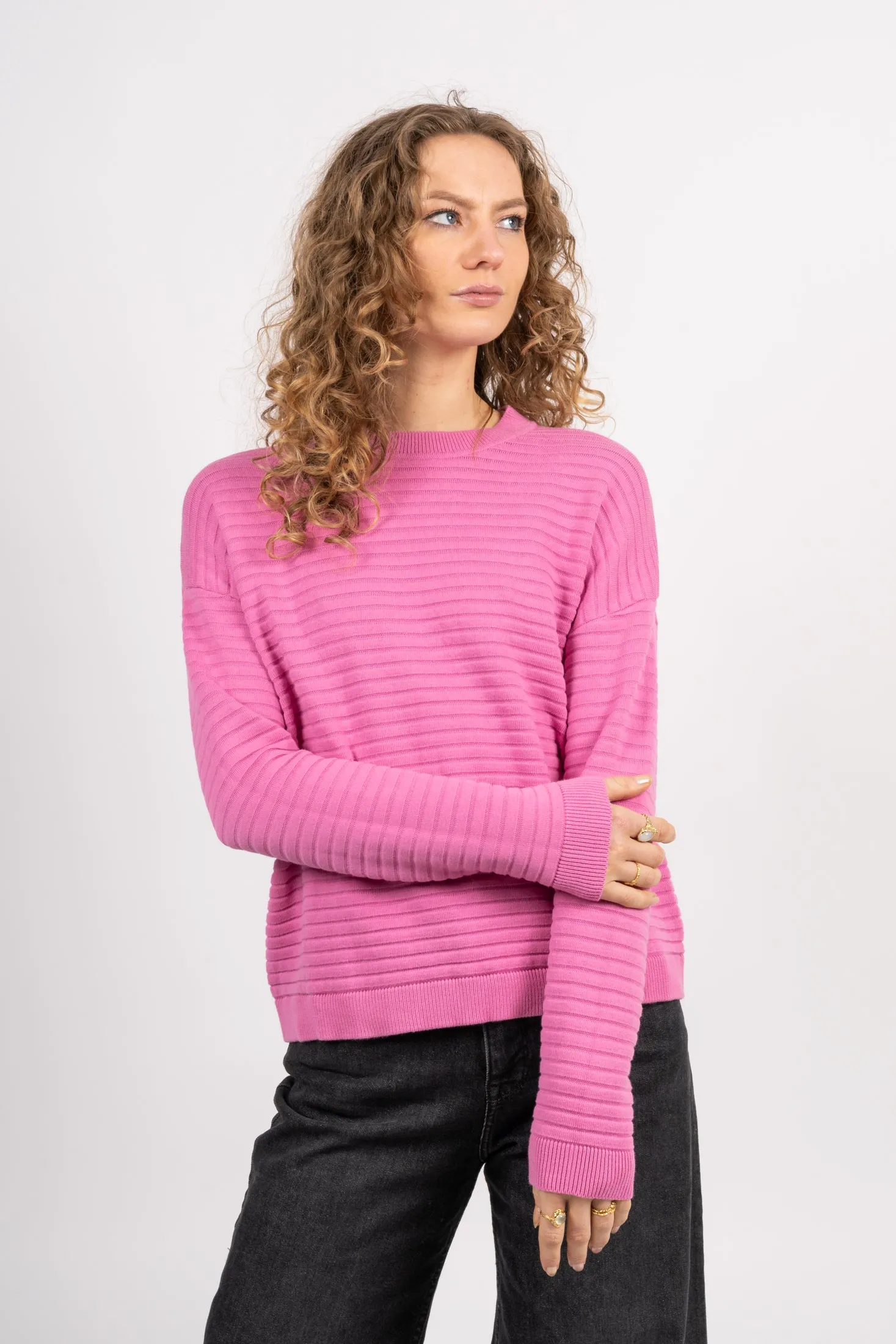 Laurina Ls Knit O-Neck - Cyclamen