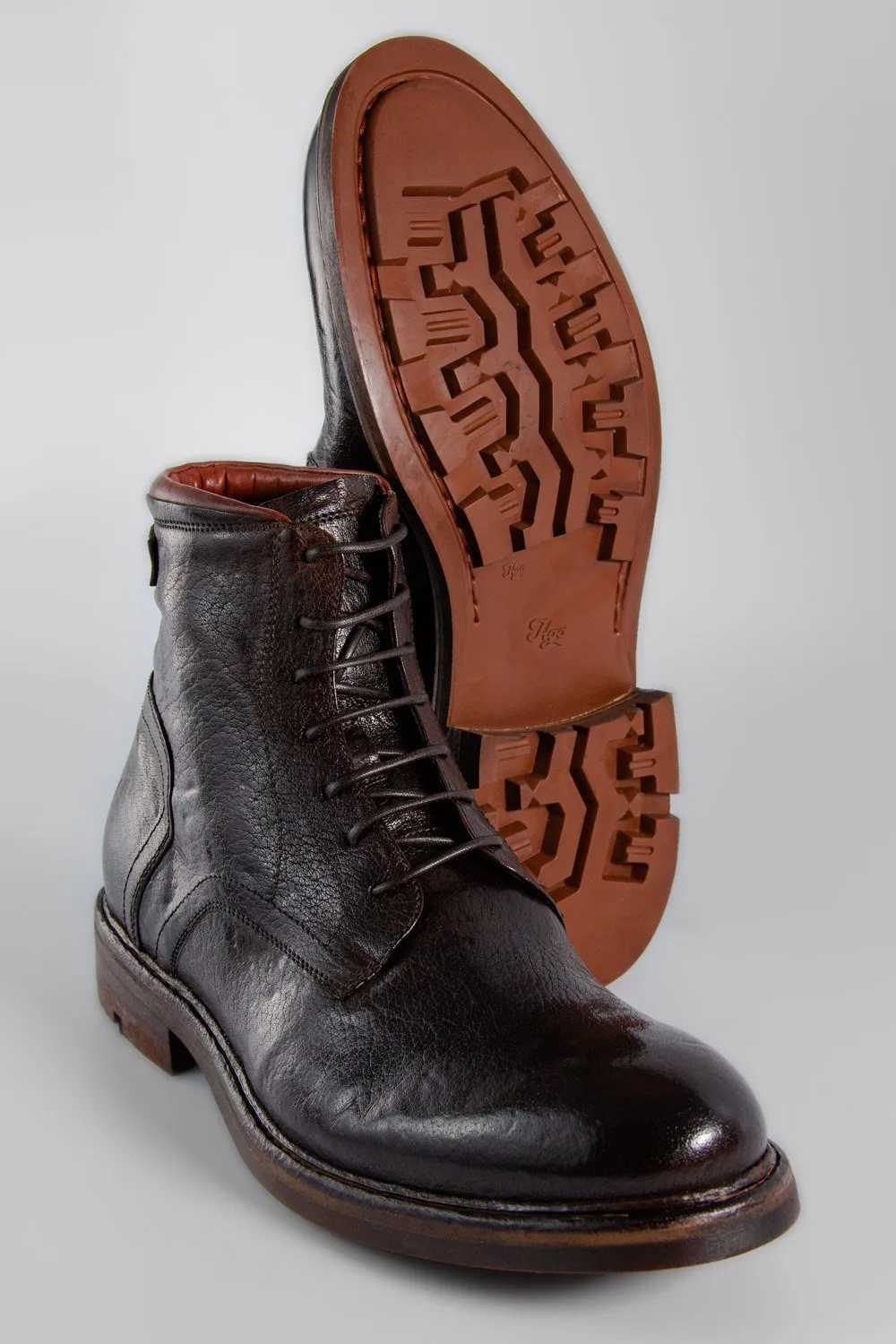 LENNOX cigar-brown military boots.