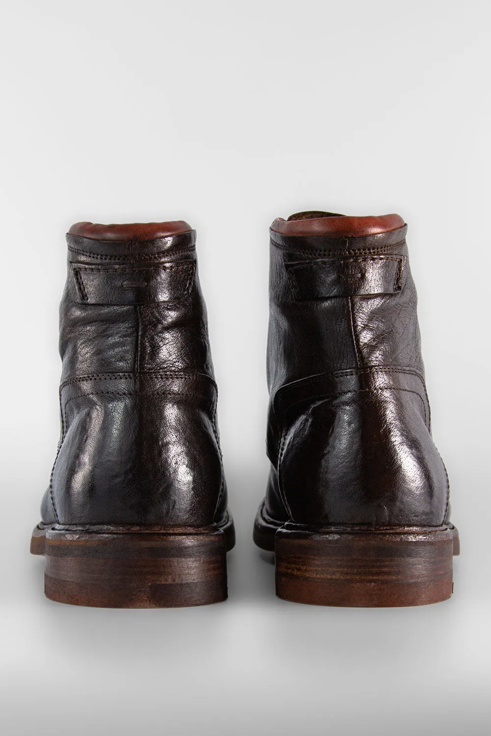 LENNOX cigar-brown military boots.