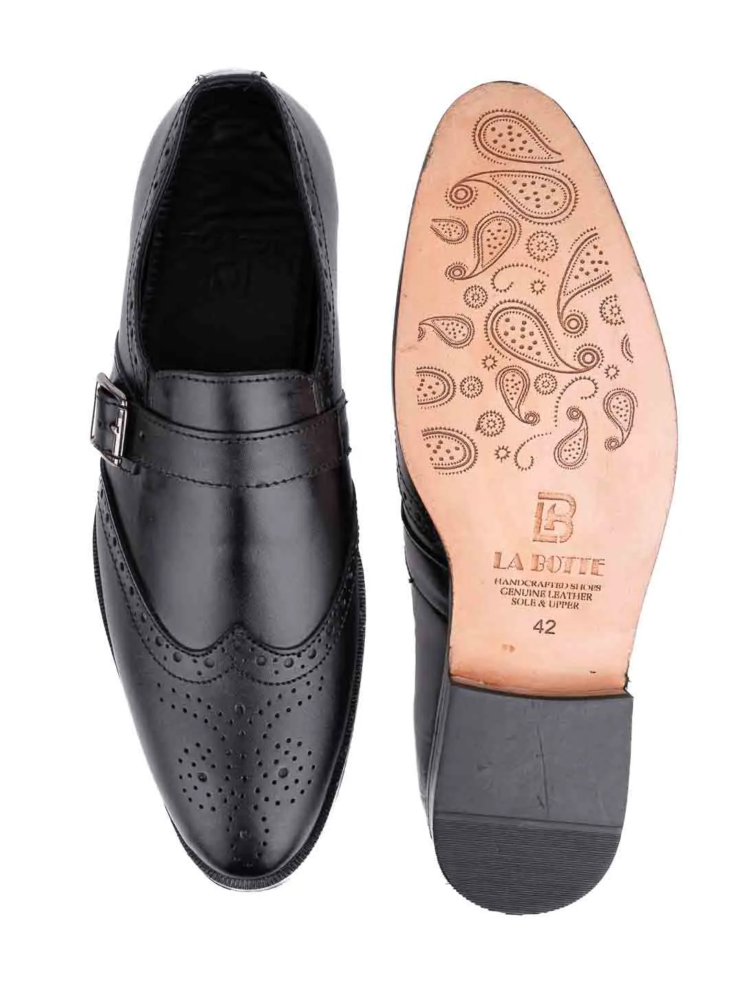 Men Black Perforated Monk Formal Shoes