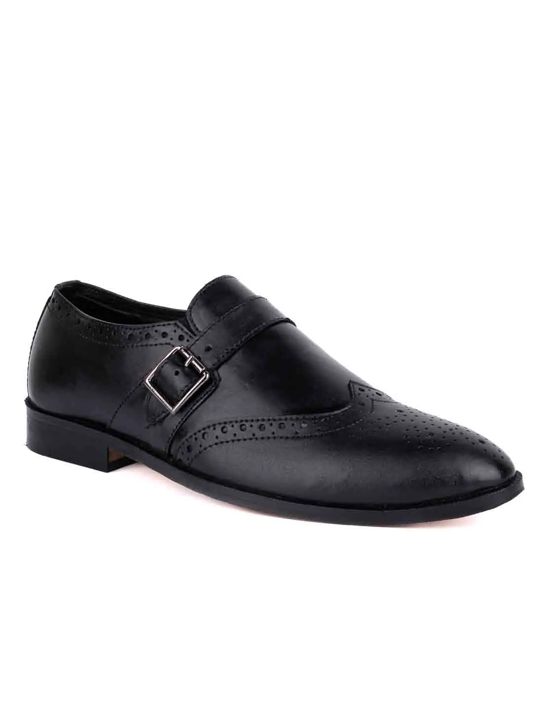 Men Black Perforated Monk Formal Shoes