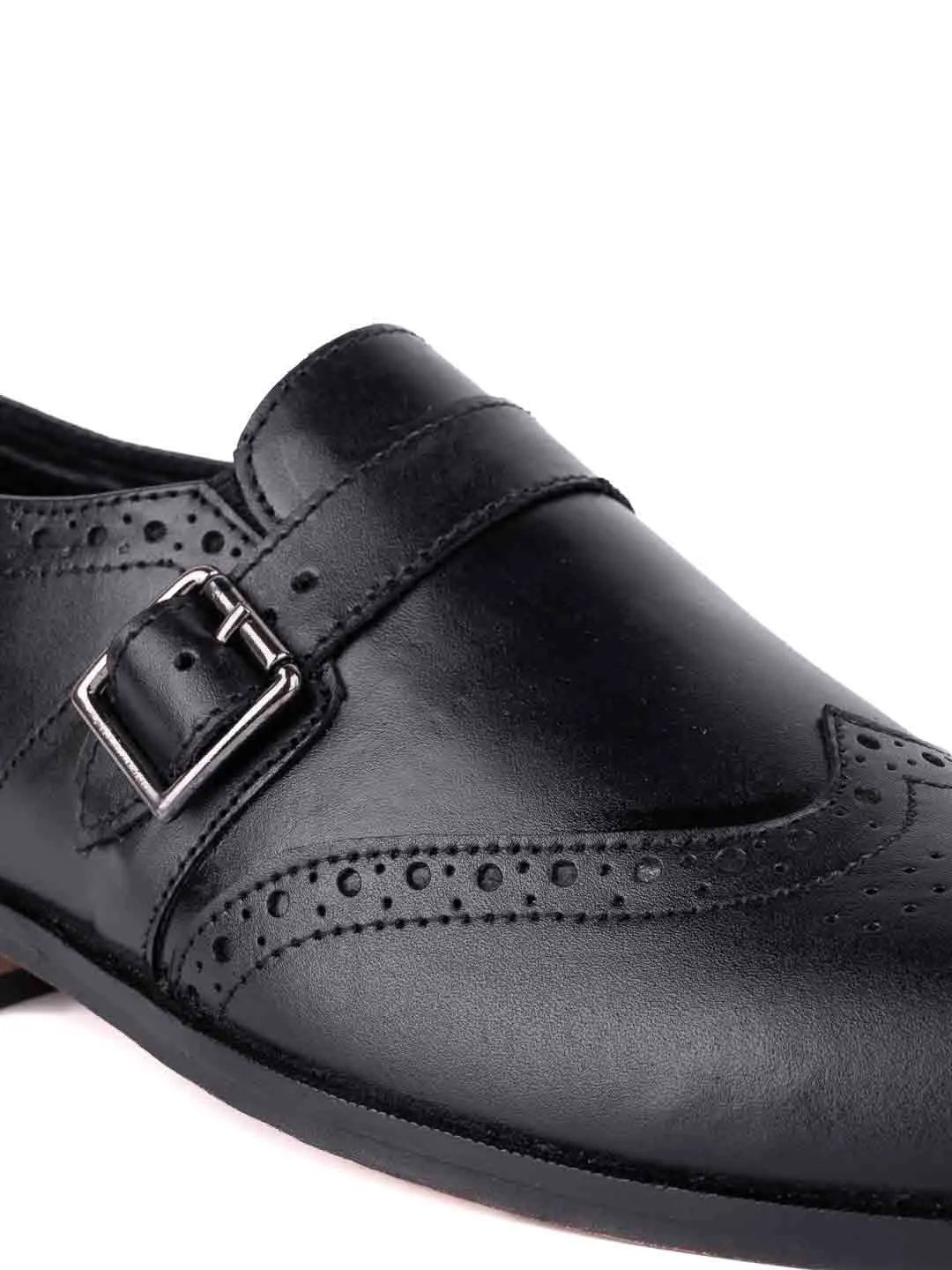 Men Black Perforated Monk Formal Shoes