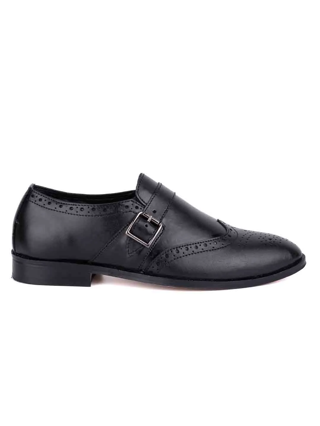 Men Black Perforated Monk Formal Shoes