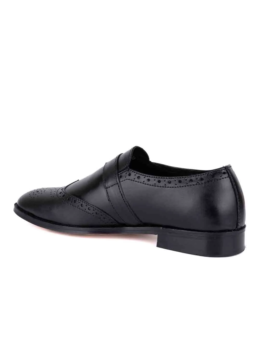 Men Black Perforated Monk Formal Shoes