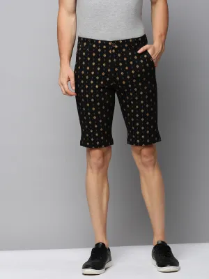 Men Black Regular Fit Ethnic Motifs Printed Cotton Shorts