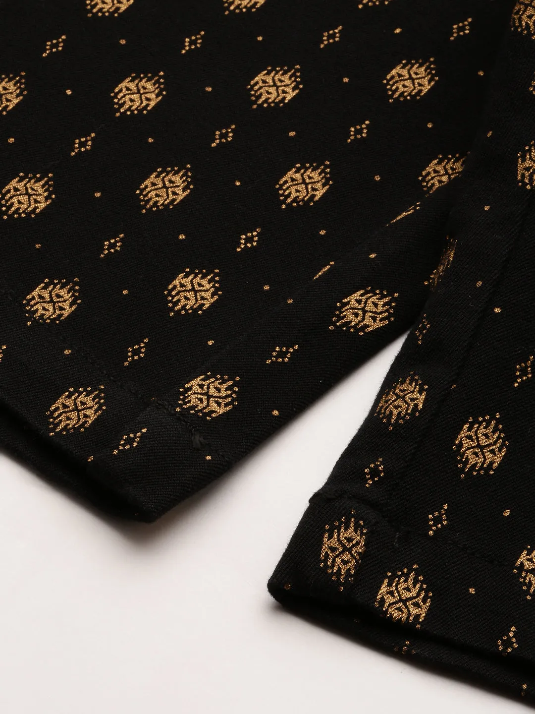 Men Black Regular Fit Ethnic Motifs Printed Cotton Shorts