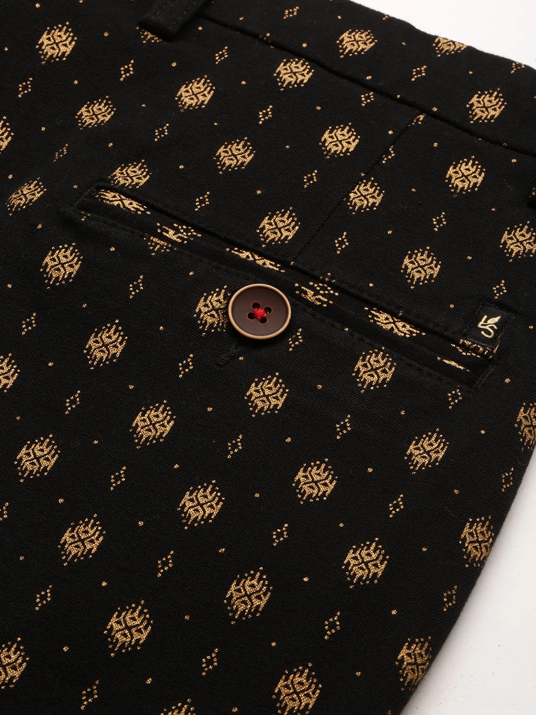 Men Black Regular Fit Ethnic Motifs Printed Cotton Shorts