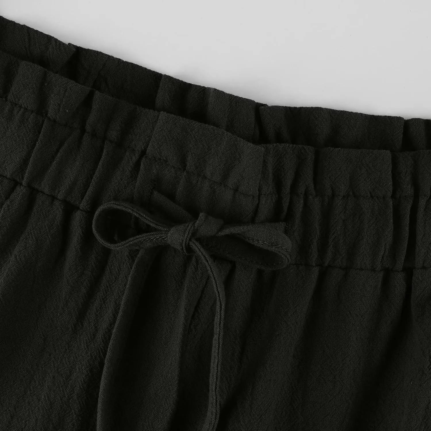 Miyaomn Wide Leg Linen Pants for Women Drawstring Summer Palazzo Flowy Pants Casual Loose High Waisted Trousers with Pockets
