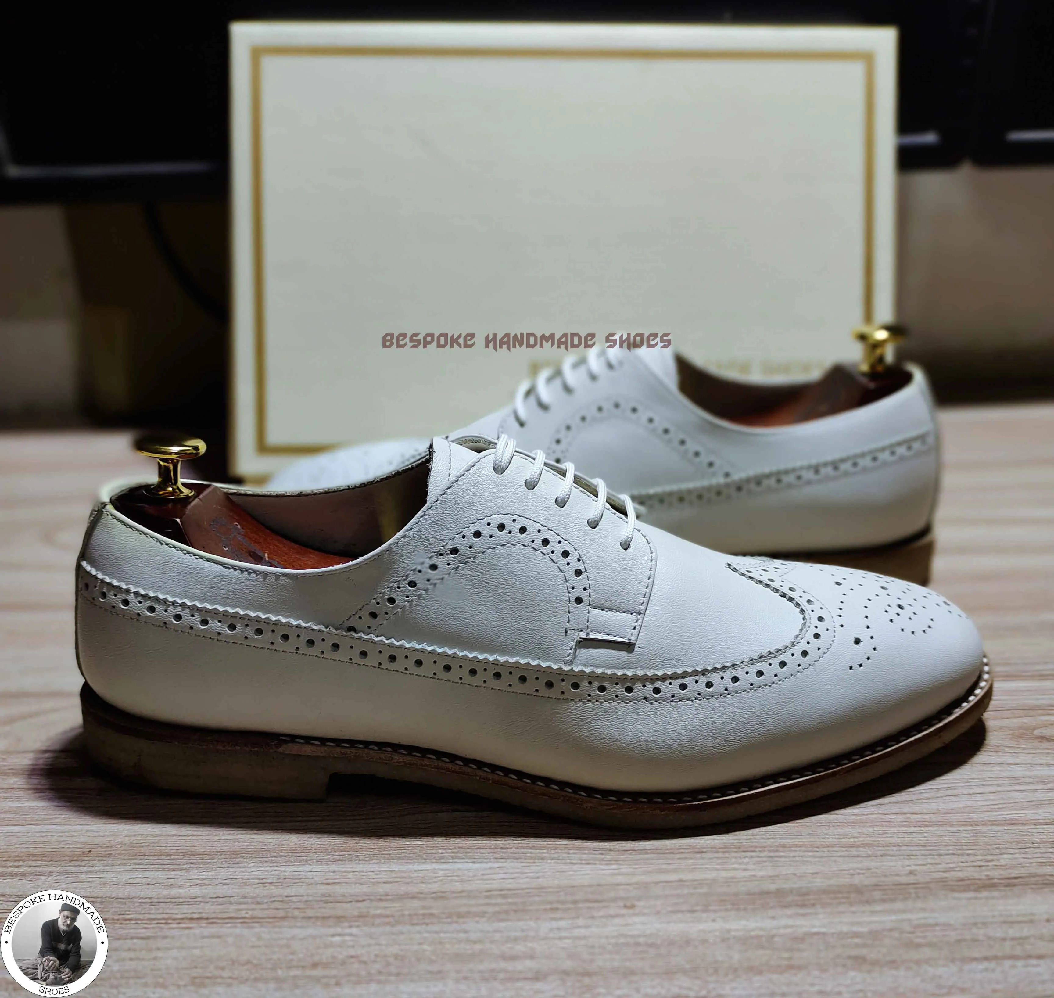New Handmade Dress Shoes, Pure White Leather Oxford Wingtip Lace Up Dress Shoe