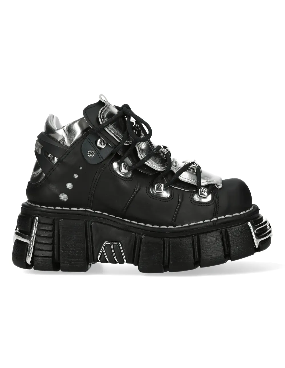 NEW ROCK Unisex Rugged Metal Lace-Up Ankle Boots