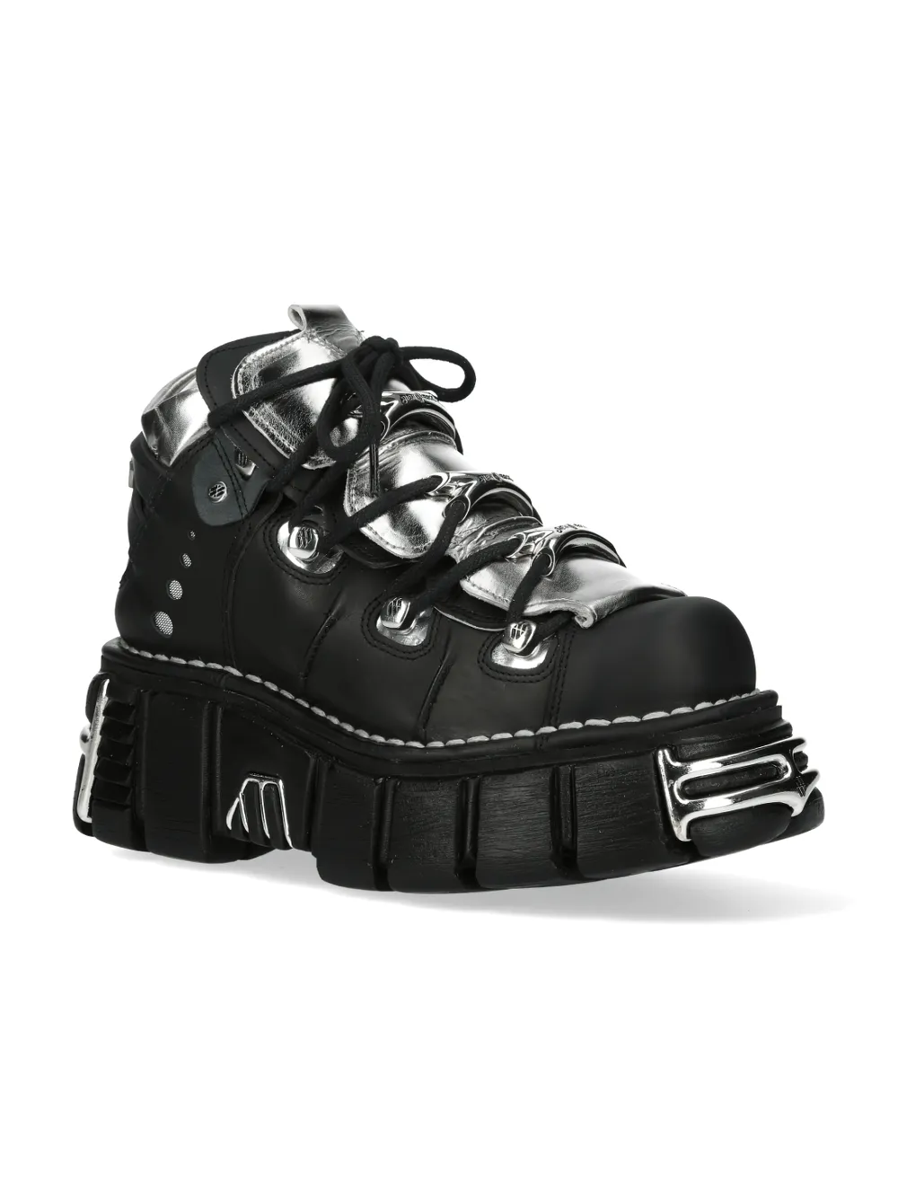 NEW ROCK Unisex Rugged Metal Lace-Up Ankle Boots