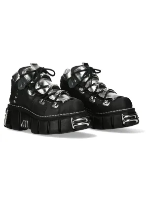 NEW ROCK Unisex Rugged Metal Lace-Up Ankle Boots