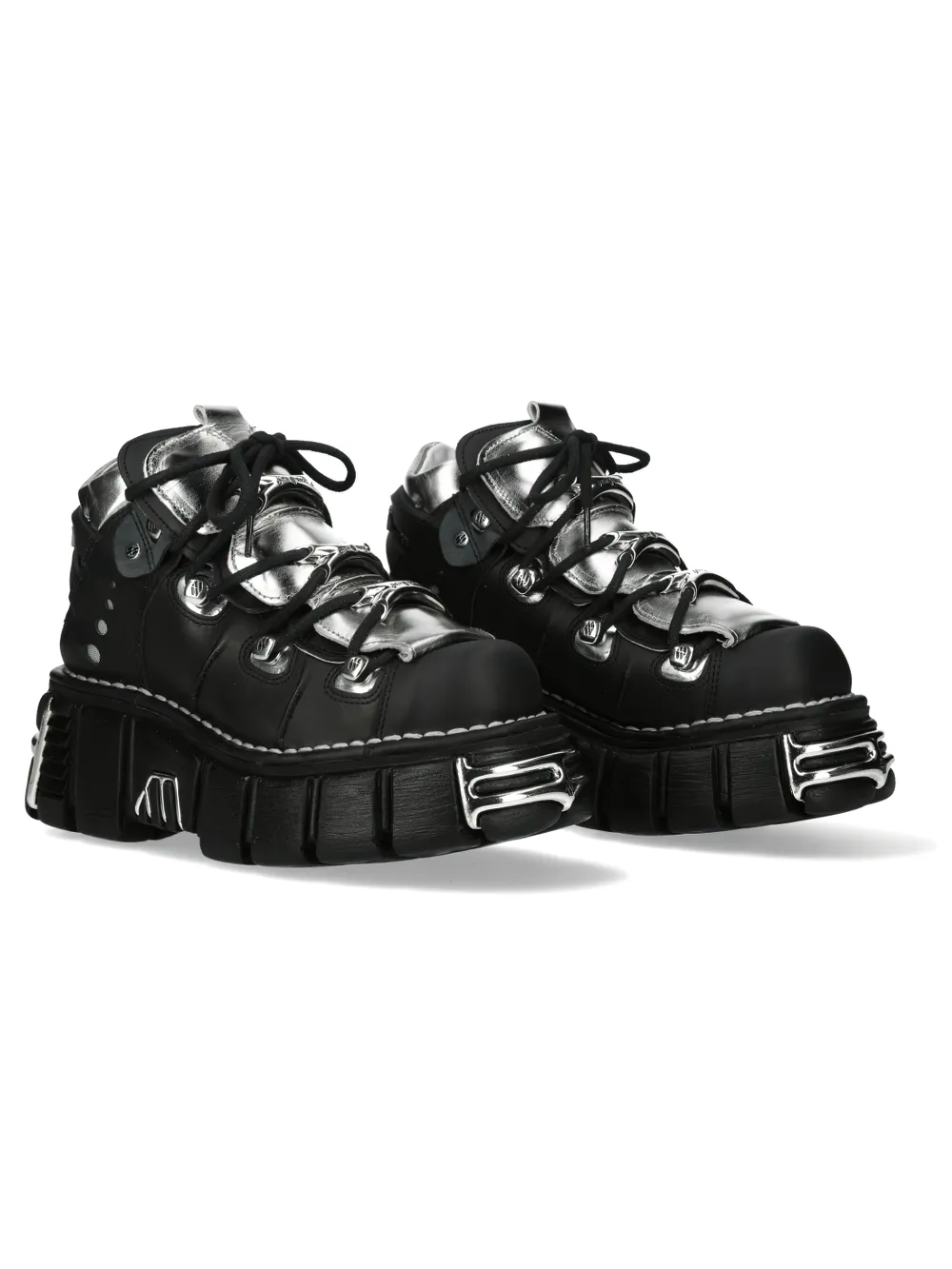 NEW ROCK Unisex Rugged Metal Lace-Up Ankle Boots