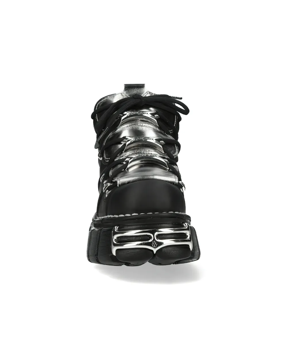 NEW ROCK Unisex Rugged Metal Lace-Up Ankle Boots