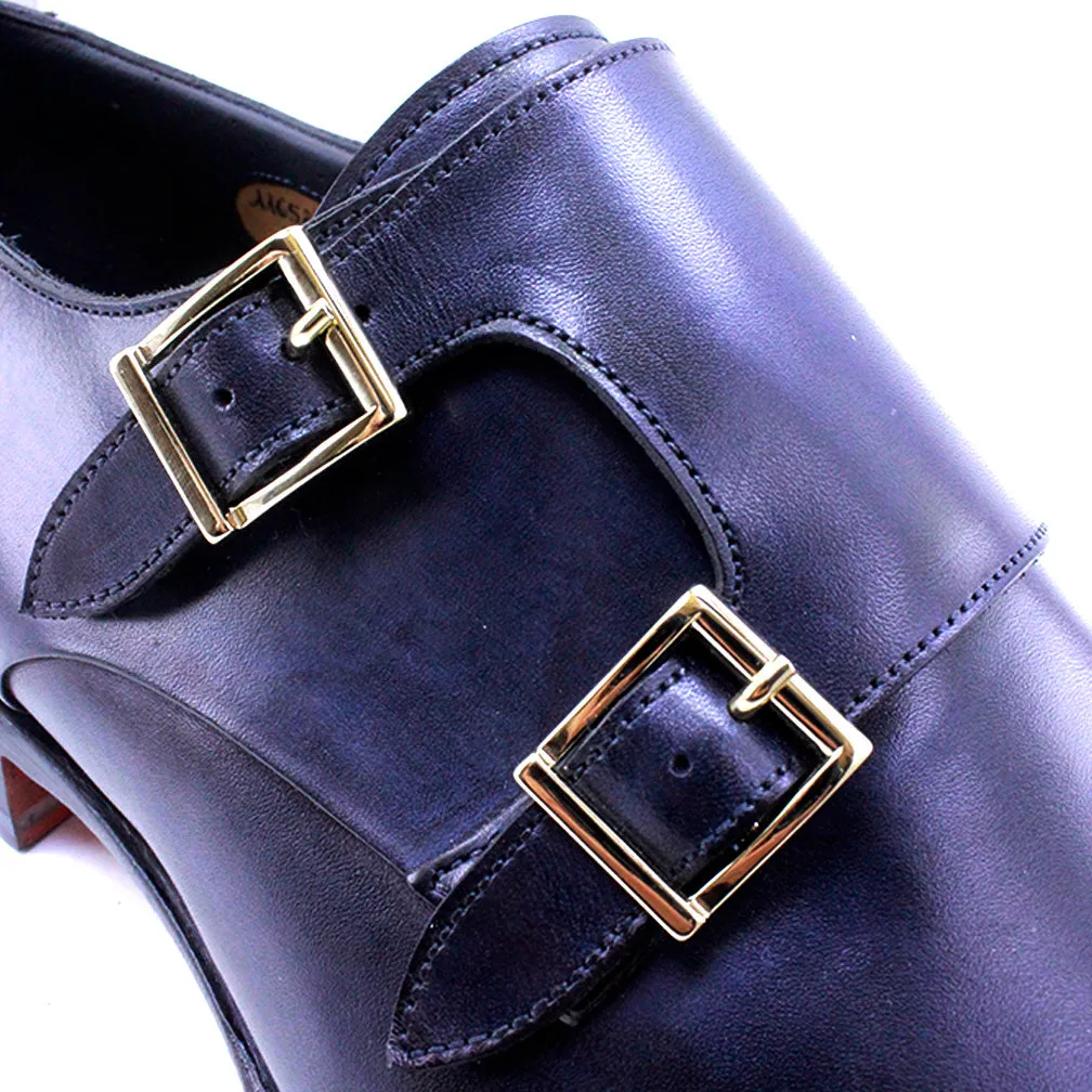Santoni Leather Double-Buckle Shoes-TB0101