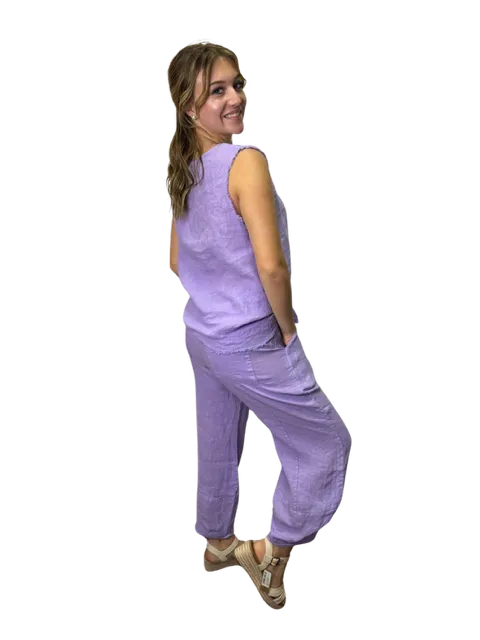 Sequoia Linen Sleeveless Top Lilac