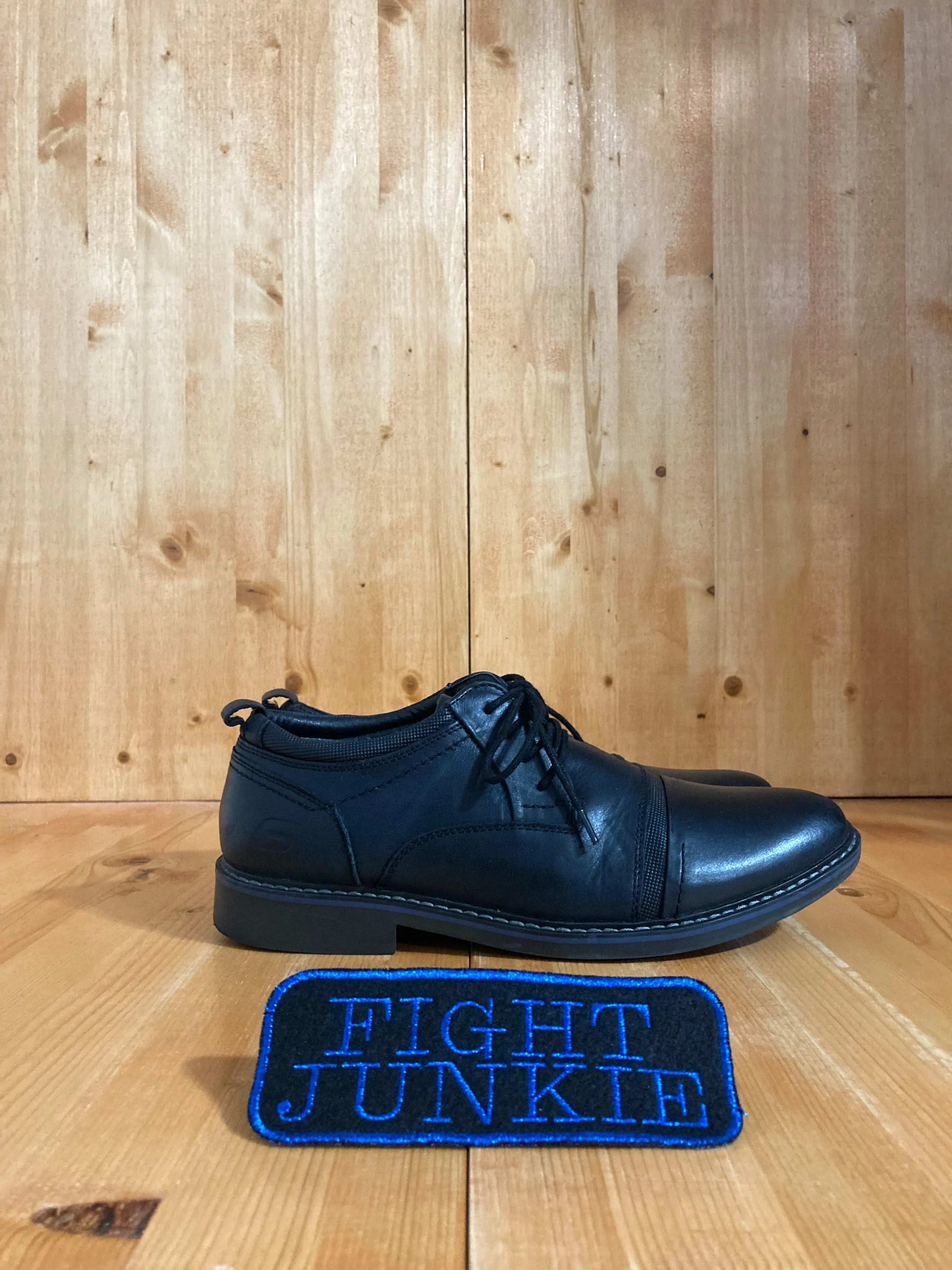 SKECHERS SKETCHERS BREGMAN SELONE Men's Size 8.5 Leather Oxford Dress Shoes Sneakers Triple Black 66402