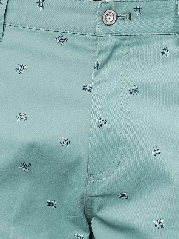 Tic Tac Toe Marine Green Print Chino Shorts