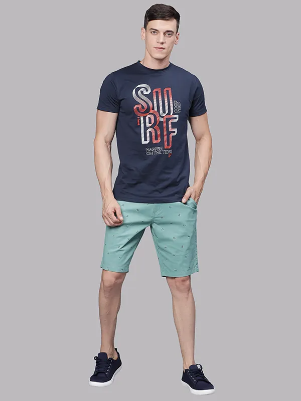 Tic Tac Toe Marine Green Print Chino Shorts