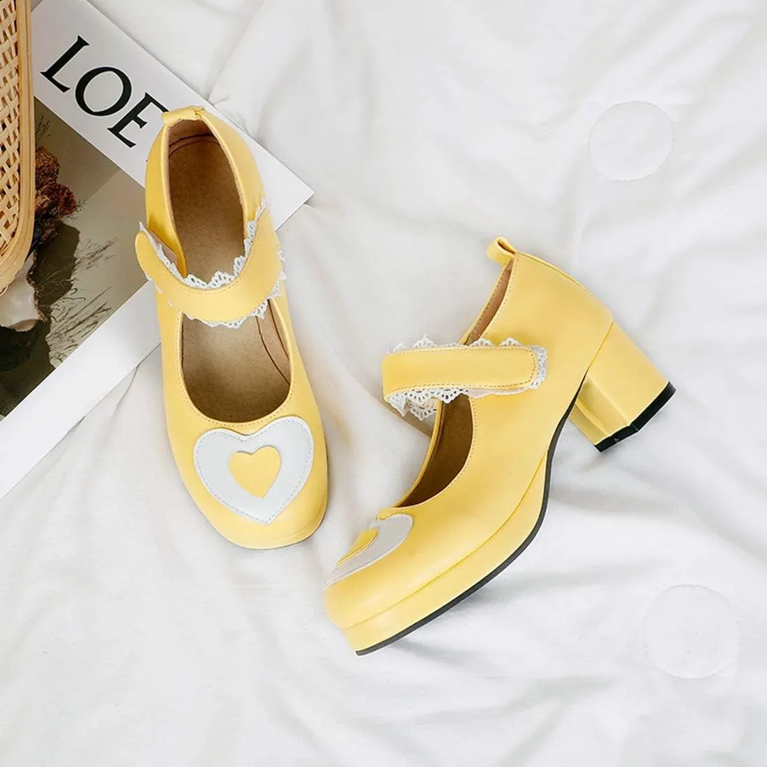 VOKLIN Women's Girls Platform Mary Jane Pumps Ankle Strap Hook-and-Loop Block Mid Heel Oxford Dress Shoes