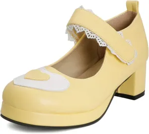 VOKLIN Women's Girls Platform Mary Jane Pumps Ankle Strap Hook-and-Loop Block Mid Heel Oxford Dress Shoes